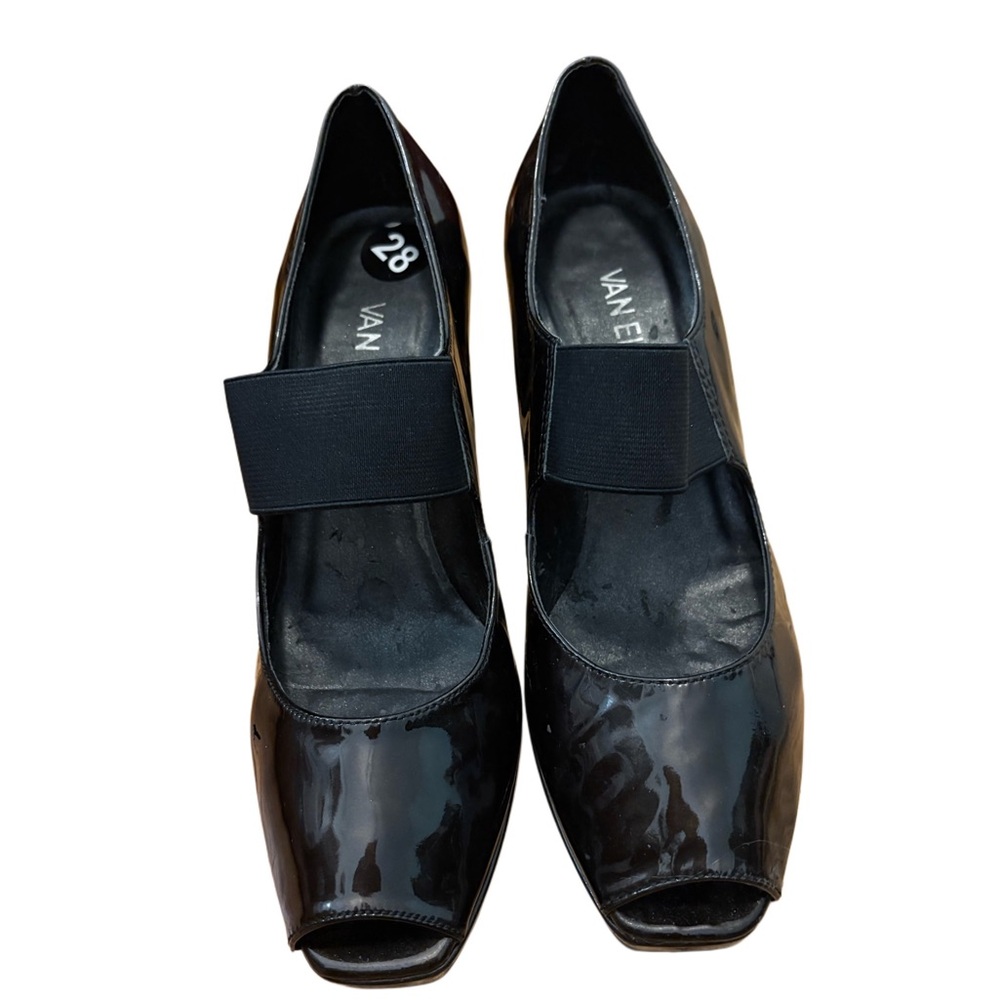 Van Eli Black Patent Peep-Toe Heels